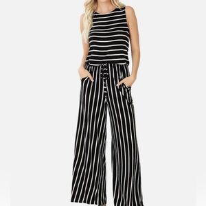 Zenana Black & White Striped Jumpsuit